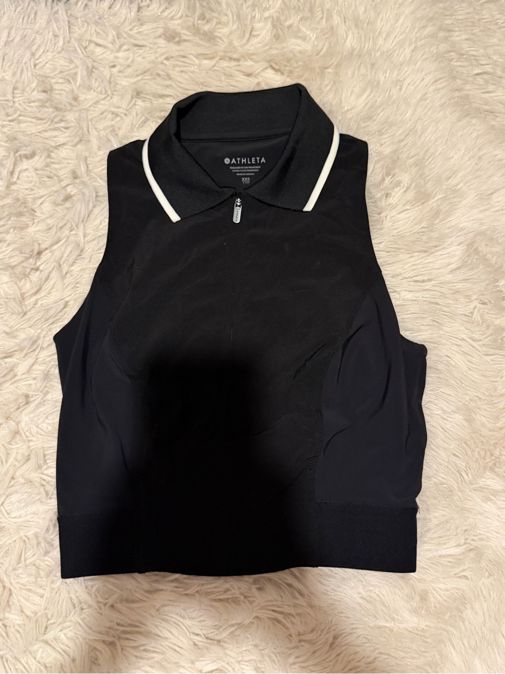 Athleta Black Sleeveless Polo Crop Top with White Collar Trim